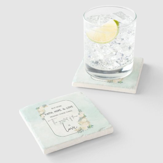 Religieuze bruiloft Jubileum Faith Hope Love Stenen Onderzetter (Zijkant)