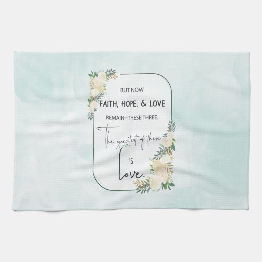 Religieuze bruiloft Jubileum Faith Hope Love Theedoek (Horizontaal)
