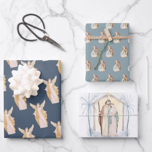 Religieuze Christelijke Angel Mary en Joseph Kerst Inpakpapier Vel (Voorkant)
