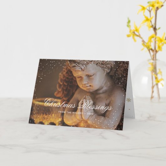 Religieuze Christelijke Angel Sneeuwkerst Kaart (Gele Bloem)