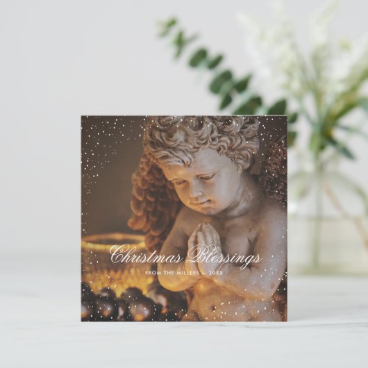 Religieuze Christelijke Angel Snow-kerstkaarten Feestdagenkaart (Staand voorkant)
