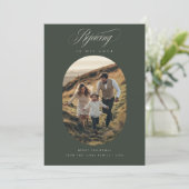 Religieuze Christelijke Groene Ovaal Fotofamilie Feestdagenkaart (Staand voorkant)