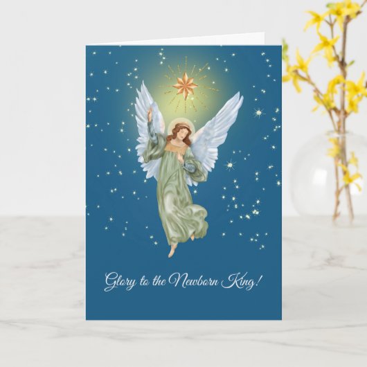 Religieuze Christelijke Kerst Engel Sterrennacht Kaart (Gele Bloem)