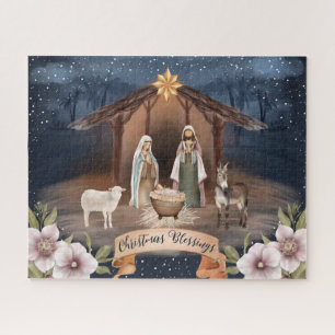 Religieuze Christelijke kerstavond in de nacht Legpuzzel
