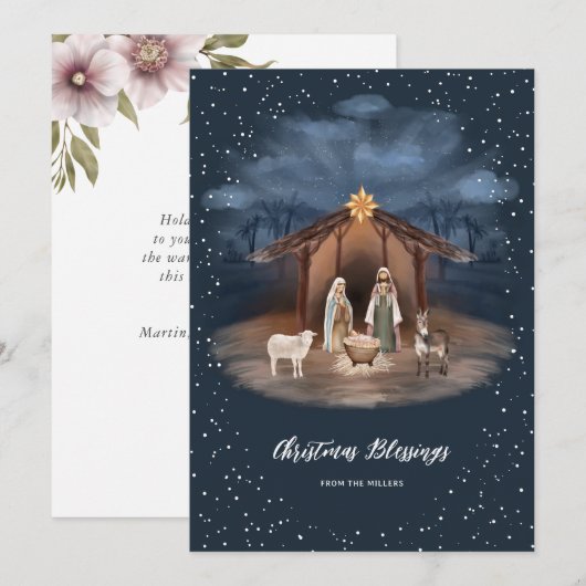 Religieuze Christelijke nativiteitsscène Jezus Ker Feestdagenkaart (Voorkant / Achterkant)