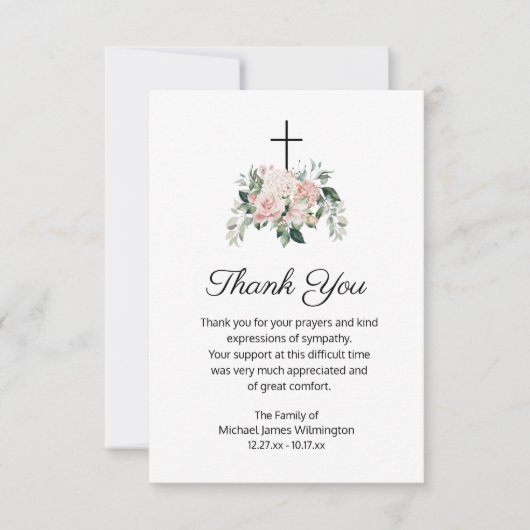 Religieuze Christelijke Roze Floral Funeral Hartel Bedankkaart (Voorkant)