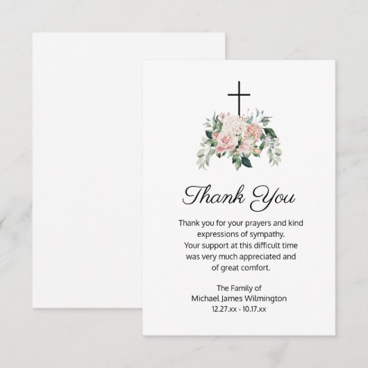 Religieuze Christelijke Roze Floral Funeral Hartel Bedankkaart (Voorkant / Achterkant)