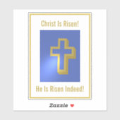 Religieuze Christus is Risen Goud Kruis Blauw Pase Sticker (Vel)
