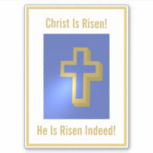 Religieuze Christus is Risen Goud Kruis Blauw Pase Sticker (Voorkant)