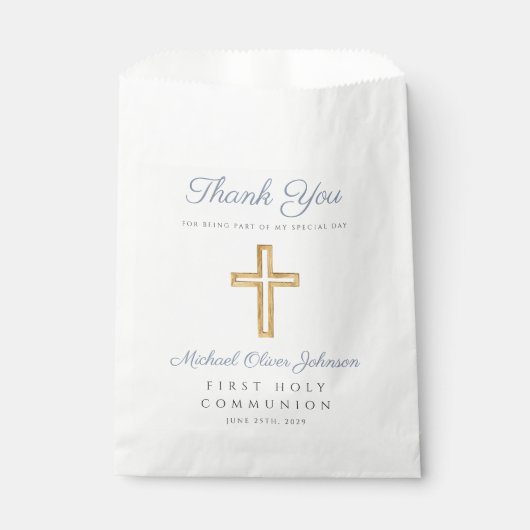 Religieuze Cross Blue Boy First Communie Bedankzakje (Voorkant)