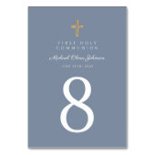 Religieuze Cross Blue Boy First Communie Kaart (Voorkant)