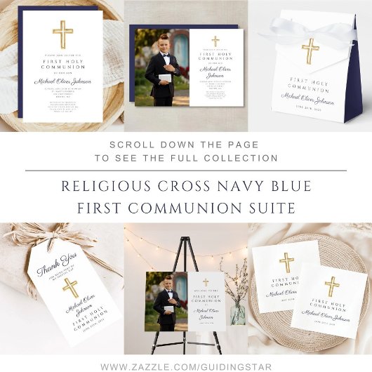 Religieuze Cross Blue Stripes Boy First Community Cadeaulabel