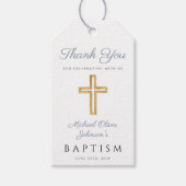 Religieuze Cross Boy Blue Baptisme Cadeaulabel (Voorkant)