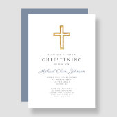 Religieuze Cross Dusty Blue Boy Christening Kaart