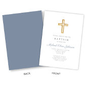 Religieuze Cross Dusty Blue Script Boy Baptisme Kaart