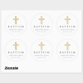 Religieuze Cross Dusty Blue Script Boy Baptisme Ronde Sticker (Vel)