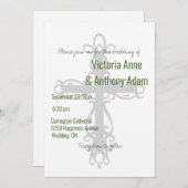 Religieuze Cross Elegant Christelijk Green Wedding Kaart (Voorkant / Achterkant)