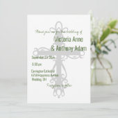 Religieuze Cross Elegant Christelijk Green Wedding Kaart (Staand voorkant)
