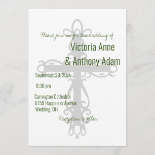 Religieuze Cross Elegant Christelijk Green Wedding Kaart