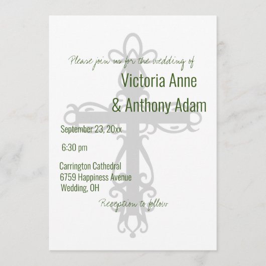 Religieuze Cross Elegant Christelijk Green Wedding Kaart (Voorkant)