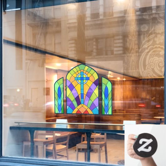 Religieuze Cross Faux Glas in lood Decoratief Raamsticker (Cafe Raam)