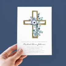 Religieuze Cross Floral Eucalyptus Boy Christening