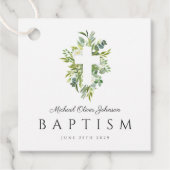 Religieuze Cross Green Botanische Baptisme Bedankjes Labels (Voorkant)