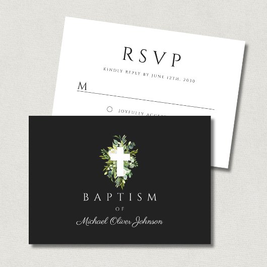 Religieuze Cross Green Botanische Baptisme RSVP Kaartje