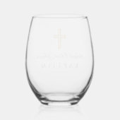 Religieuze Cross Navy Blauw Script Boy Doop Wijnglas Zonder Voet (Achterkant)