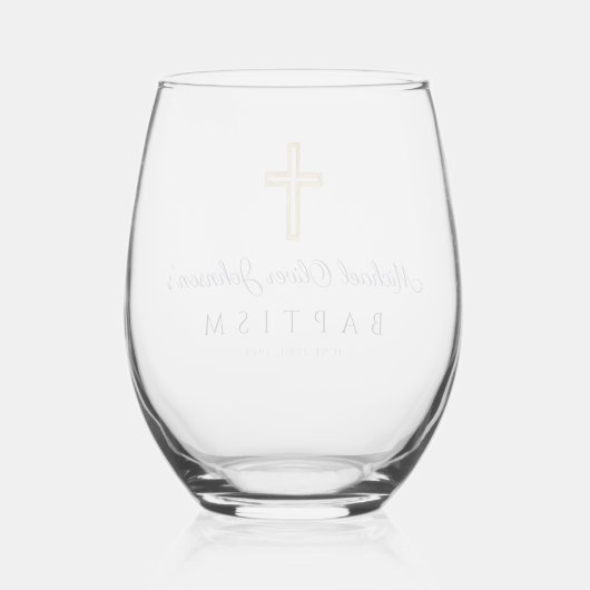 Religieuze Cross Navy Blauw Script Boy Doop Wijnglas Zonder Voet (Achterkant)