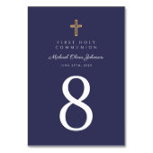 Religieuze Cross Navy Blue Boy First Communie Kaart (Voorkant)