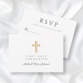Religieuze Cross Navy Blue Boy First Communie RSVP Kaartje