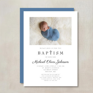 Religieuze Cross Photo Blue Boy Baptisme Kaart