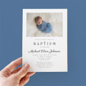 Religieuze Cross Photo Blue Boy Baptisme Kaart