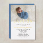 Religieuze Cross Photo Boy Blue Baptism Gold Folie Uitnodiging
