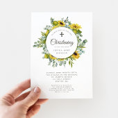 Religieuze Cross Sunflower Wreath Christening Kaart