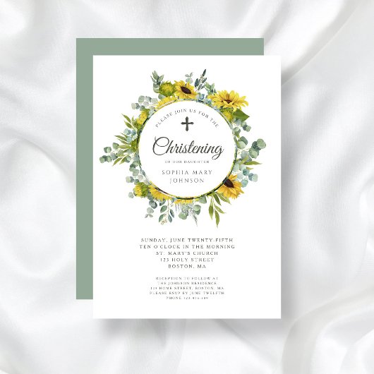 Religieuze Cross Sunflower Wreath Christening Kaart