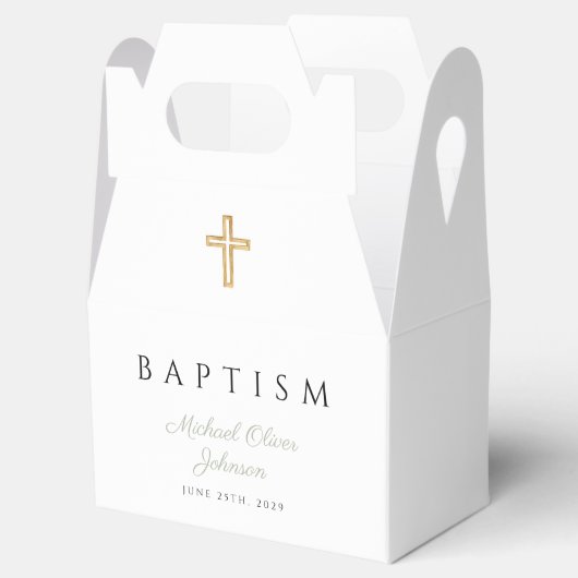 Religieuze crosspagina Groene Script Baptisme Bedankdoosjes (Geopend)