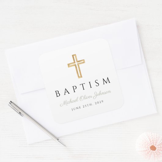 Religieuze crosspagina Groene Script Baptisme Vierkante Sticker (Envelop)
