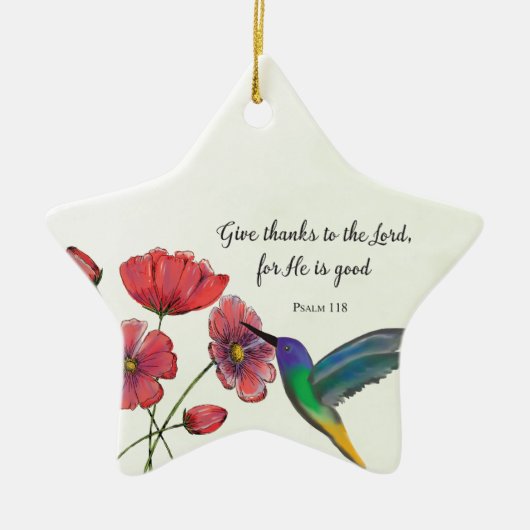 Religieuze denking van jullie bloemen met Hummingb Keramisch Ornament (Voorkant)