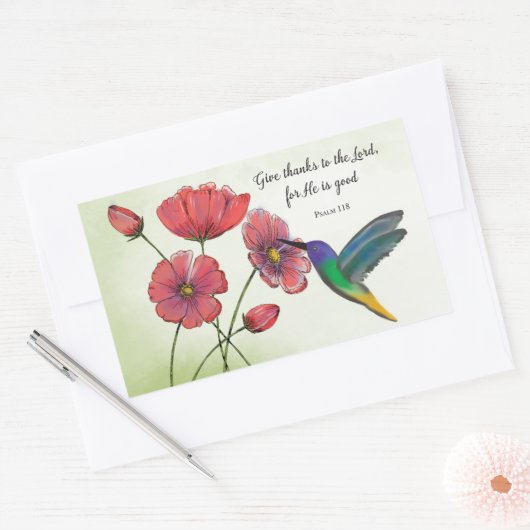 Religieuze denking van jullie bloemen met Hummingb Rechthoekige Sticker (Envelop)