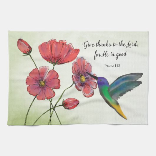 Religieuze denking van jullie bloemen met Hummingb Theedoek (Horizontaal)