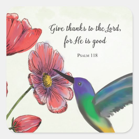Religieuze denking van jullie bloemen met Hummingb Vierkante Sticker (Voorkant)