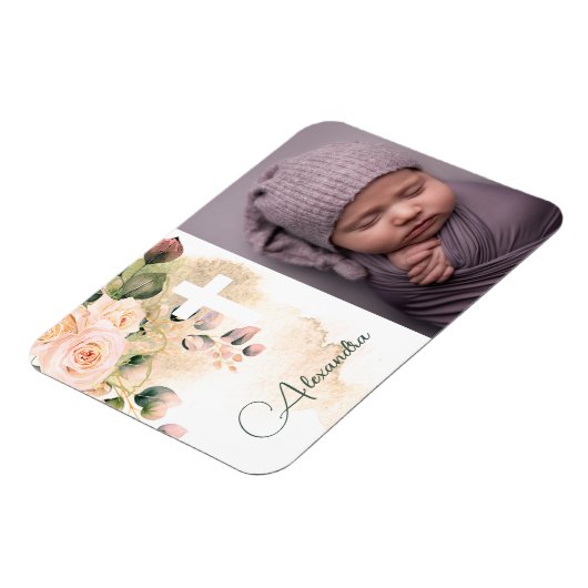 Religieuze doop doop foto roze rozen magneet (Linkerzijde)