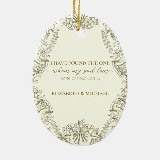 Religieuze Eerste Kerstmis Mr en Mrs Wedding Keramisch Ornament (Achterkant)