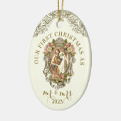Religieuze Eerste Kerstmis Mr en Mrs Wedding Keramisch Ornament (Links)