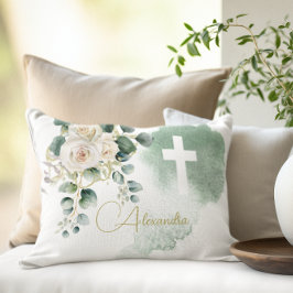 Religieuze Elegante Rozen Green Wash Cross Accent Kussen