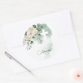 Religieuze Elegante Rozen Green Wash Cross Ronde Sticker (Envelop)