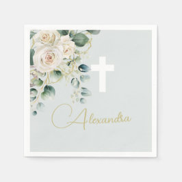 Religieuze Elegante Rozen Green Wash Cross Servet