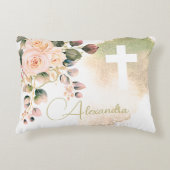 Religieuze Elegante Rozen Pink Wash Cross Accent Kussen (Voorkant)